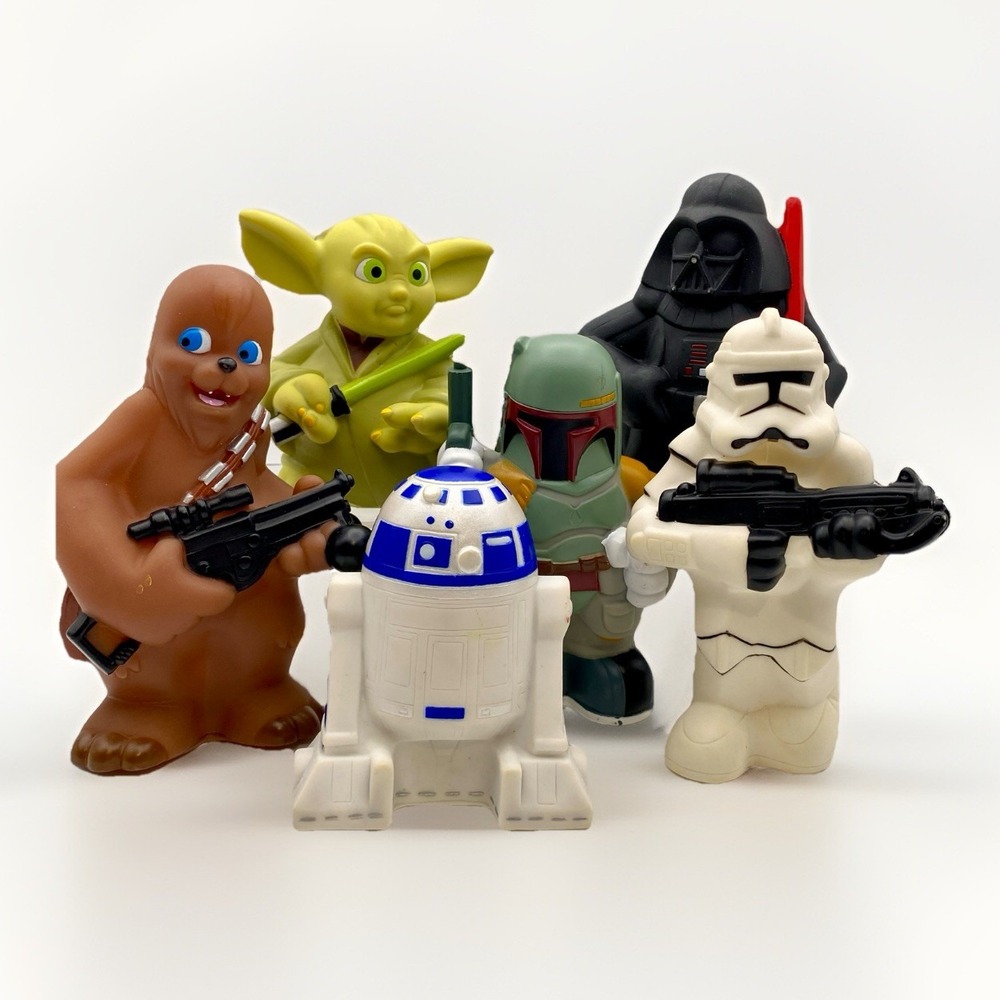 Star Wars 2008 Lucas Film Disney Vinyl Figures‎ Lot of 6 Bath Water Toy Set